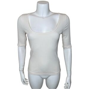 Faherty Ribbed Scoop Neck Tee Top M Modal Blend Cream